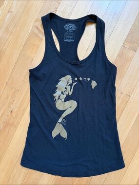 X-Small Black Racerback Tank with Gold Mermaid Hawaii Graphic